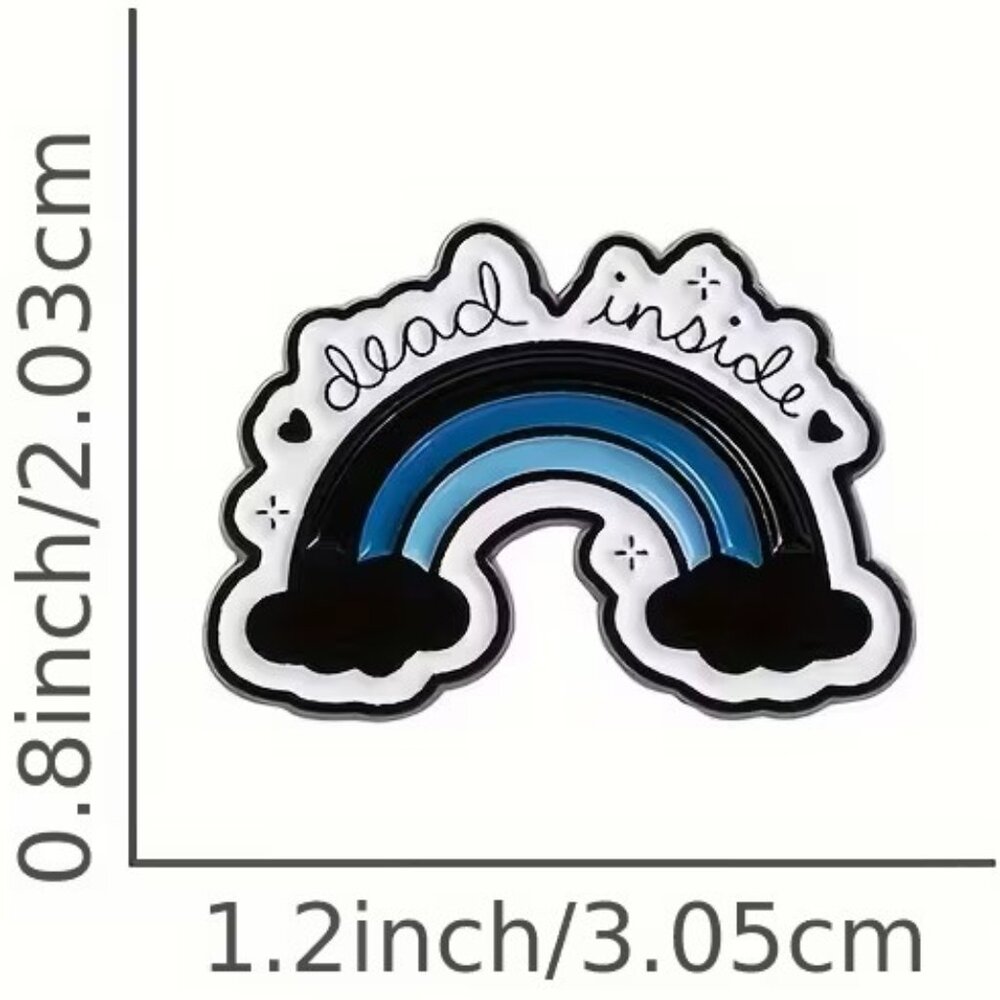 Dark Black and Blue Rainbow 'Dead Inside' Enamel Pin Brooch Z89